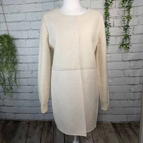 WOMENS DOR DOR COUTURE SHERPA WINTER WHITE SUEDE SWEATER COAT CREAM SIZE M - Picture 12 of 16